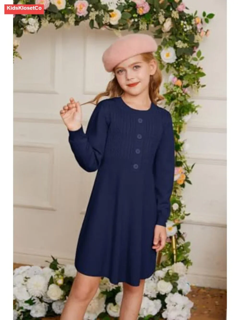 Girls Knit Sweater Dress Long Sleeve Cable Crew Neck A-Line Casual Fall Winter